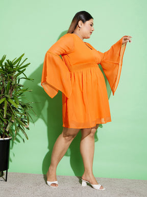 Orange Boho Sleeve Skater Dress-SASSAFRAS Curve