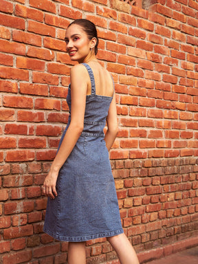 Blue Denim Wash Strappy Dress-SASSAFRAS