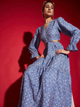 Blue Mughal Print Waist Cut-Out Maxi Dress-SASSAFRAS