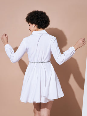 White Belted Flared Skater Dress-SASSAFRAS BASICS