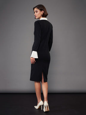 Black Contrast Collar Bodycon Dress-SASSAFRAS worklyf
