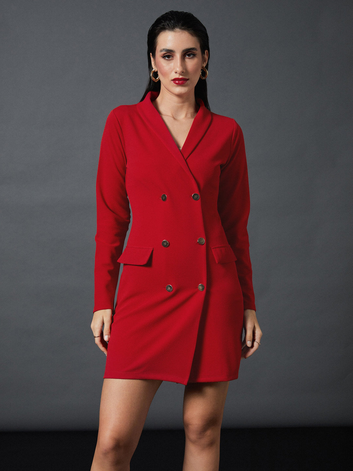 Red Double Breasted Blazer Dress-SASSAFRAS worklyf