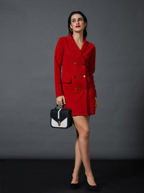 Red Double Breasted Blazer Dress-SASSAFRAS worklyf