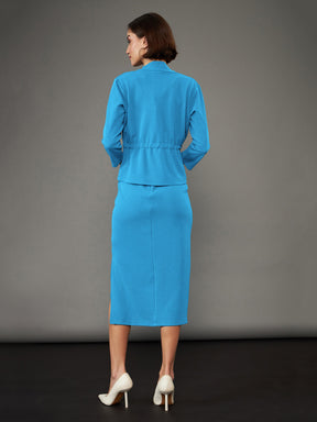 Turquoise Strappy Bodycon Dress With Crop Shrug-SASSAFRAS worklyf
