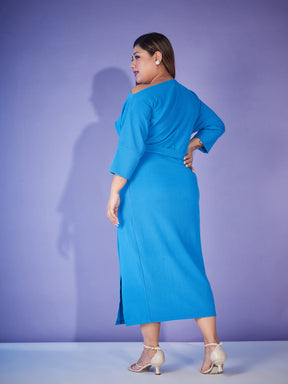 Turquoise Ring-Belt Drop Shoulder Midi Dress-SASSAFRAS Curve