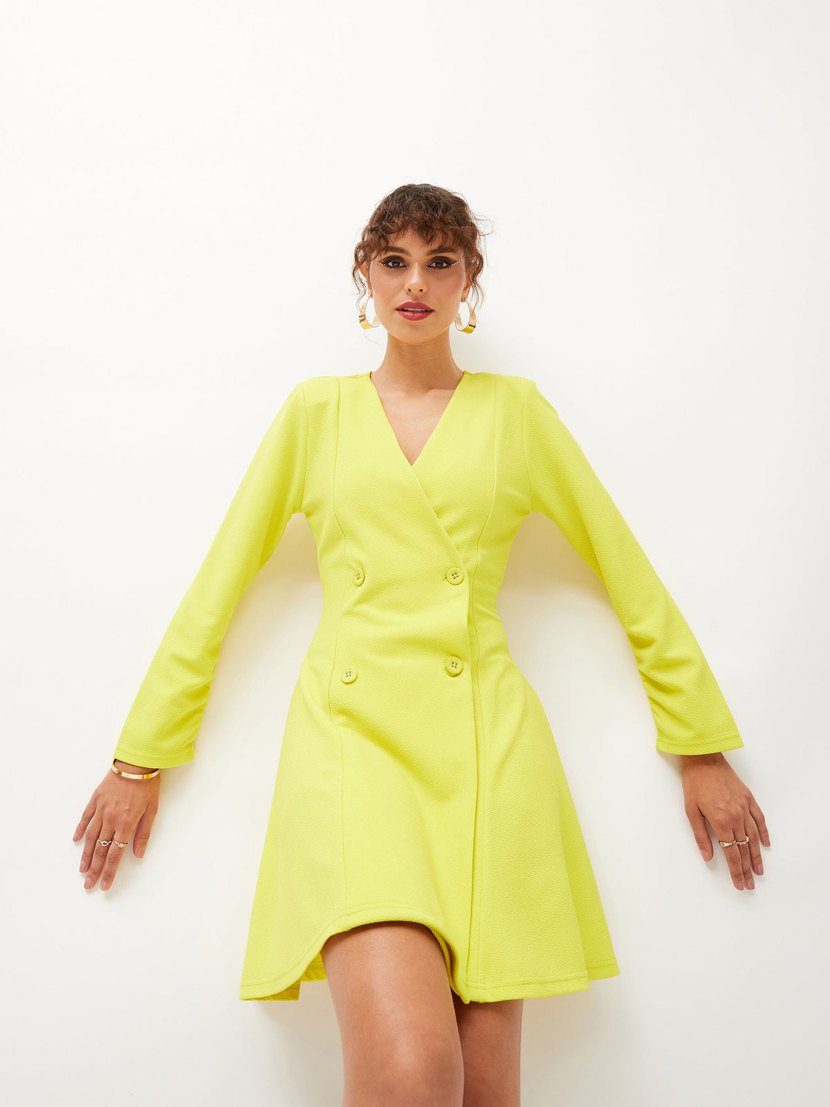 Neon Yellow Knitted Wrap Dress-SASSAFRAS