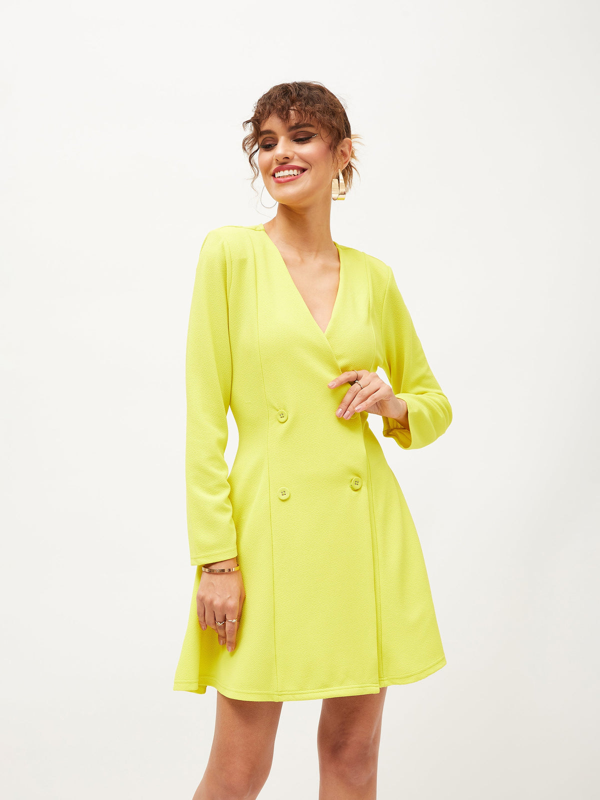 Neon Yellow Knitted Wrap Dress-SASSAFRAS