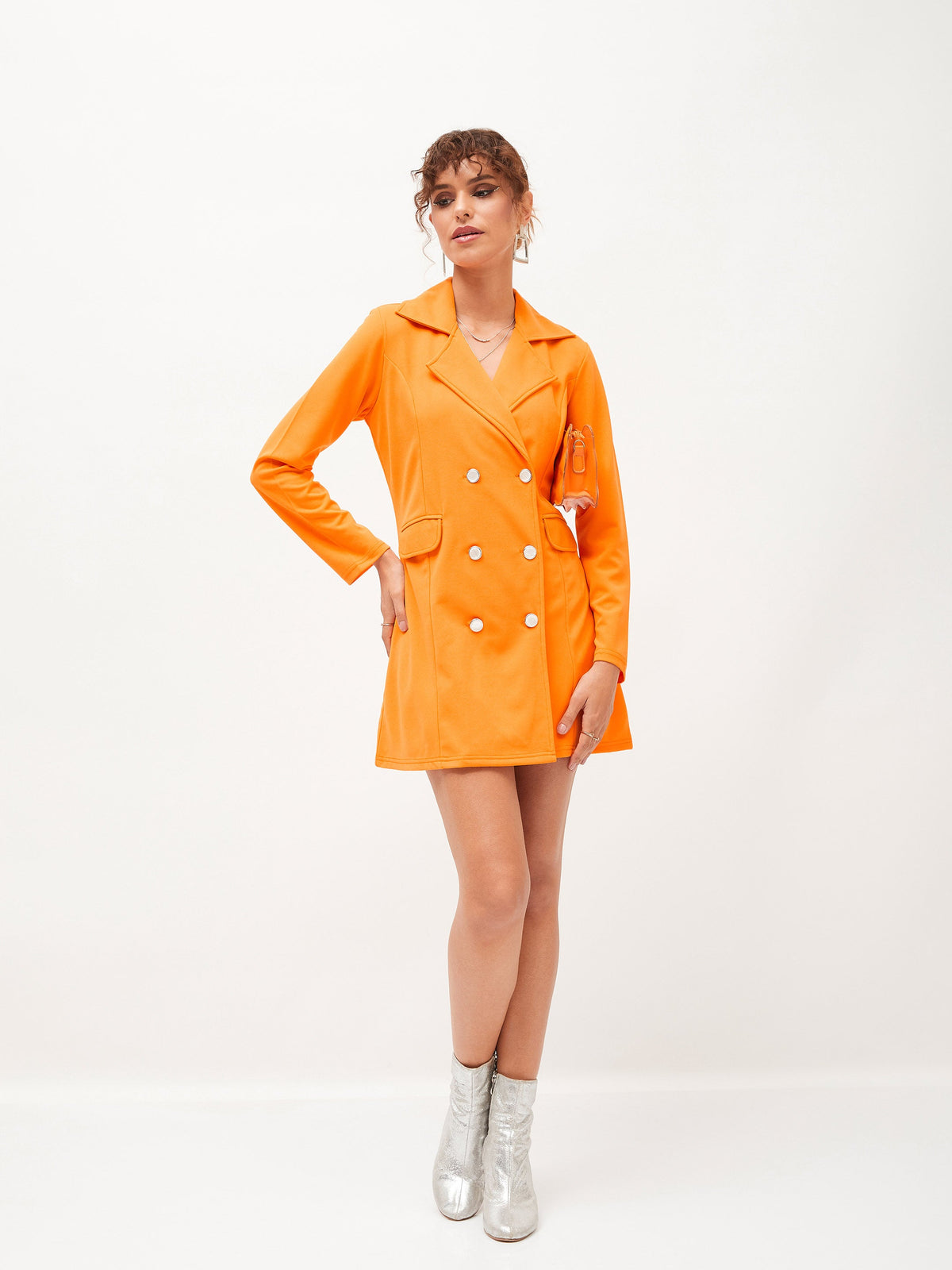 Orange Knitted Blazer Dress-SASSAFRAS