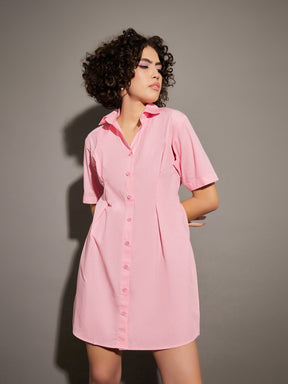 Pink Poplin Shirt Dress-SASSAFRAS