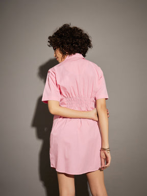 Pink Poplin Shirt Dress-SASSAFRAS