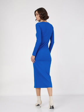Royal Blue Rib Bodycon Midi Dress-SASSAFRAS