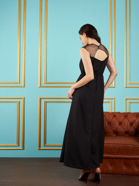 Black Embellished Back Cut-Out Maxi Dress -SASSAFRAS