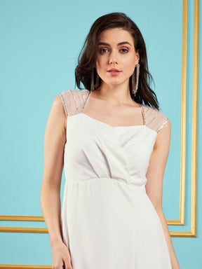 White Embellished Back Cut-Out Maxi Dress -SASSAFRAS