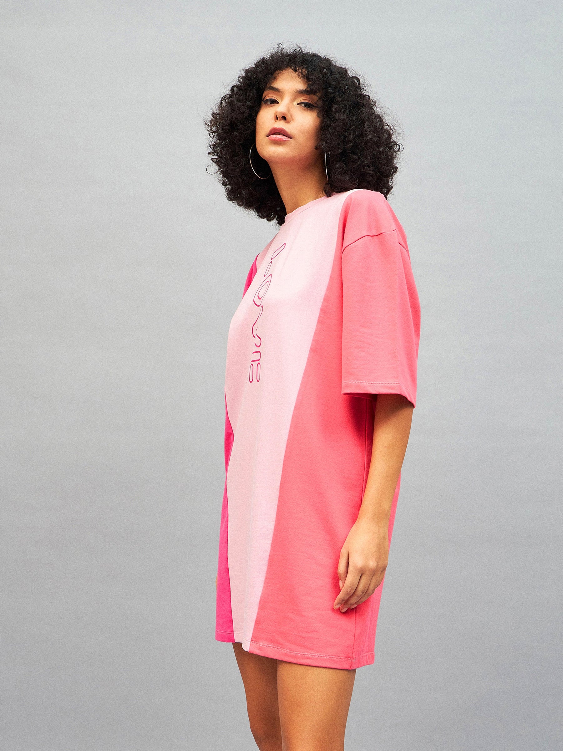 Pink LOVE ColorBlock T-Shirt Dress-SASSAFRAS