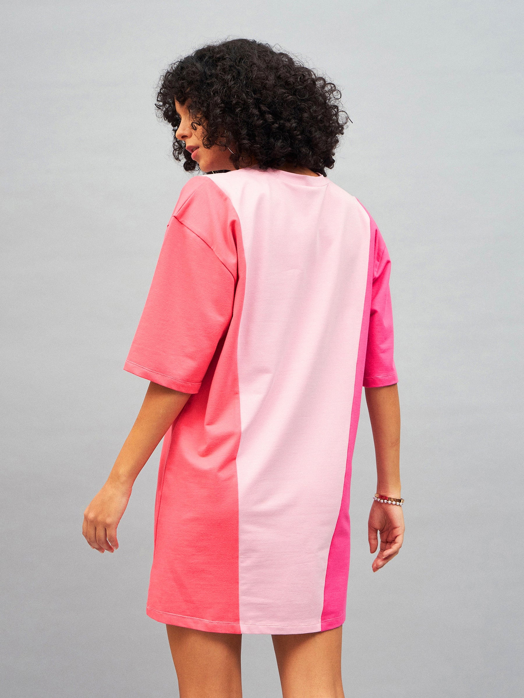 Pink LOVE ColorBlock T-Shirt Dress-SASSAFRAS