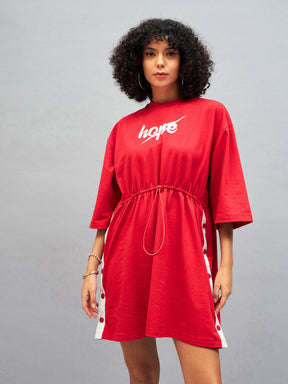 Red Knitted HOPE T-Shirt Dress-SASSAFRAS