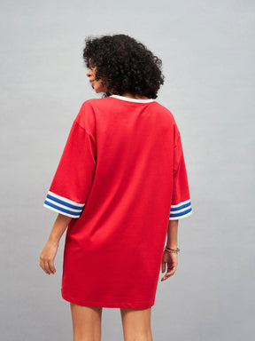 Red SAVAGE T-Shirt Dress-SASSAFRAS