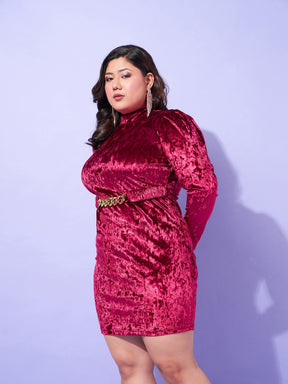 Red Velvet High Neck Bodycon Dress-SASSAFRAS Curve