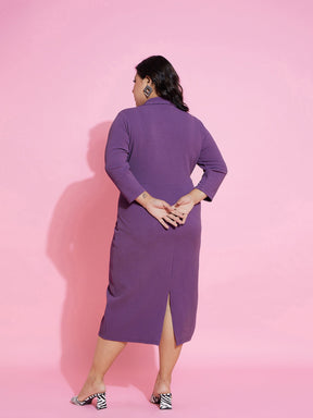 Purple Solid Wrap Blazer Dress-SASSAFRAS Curve