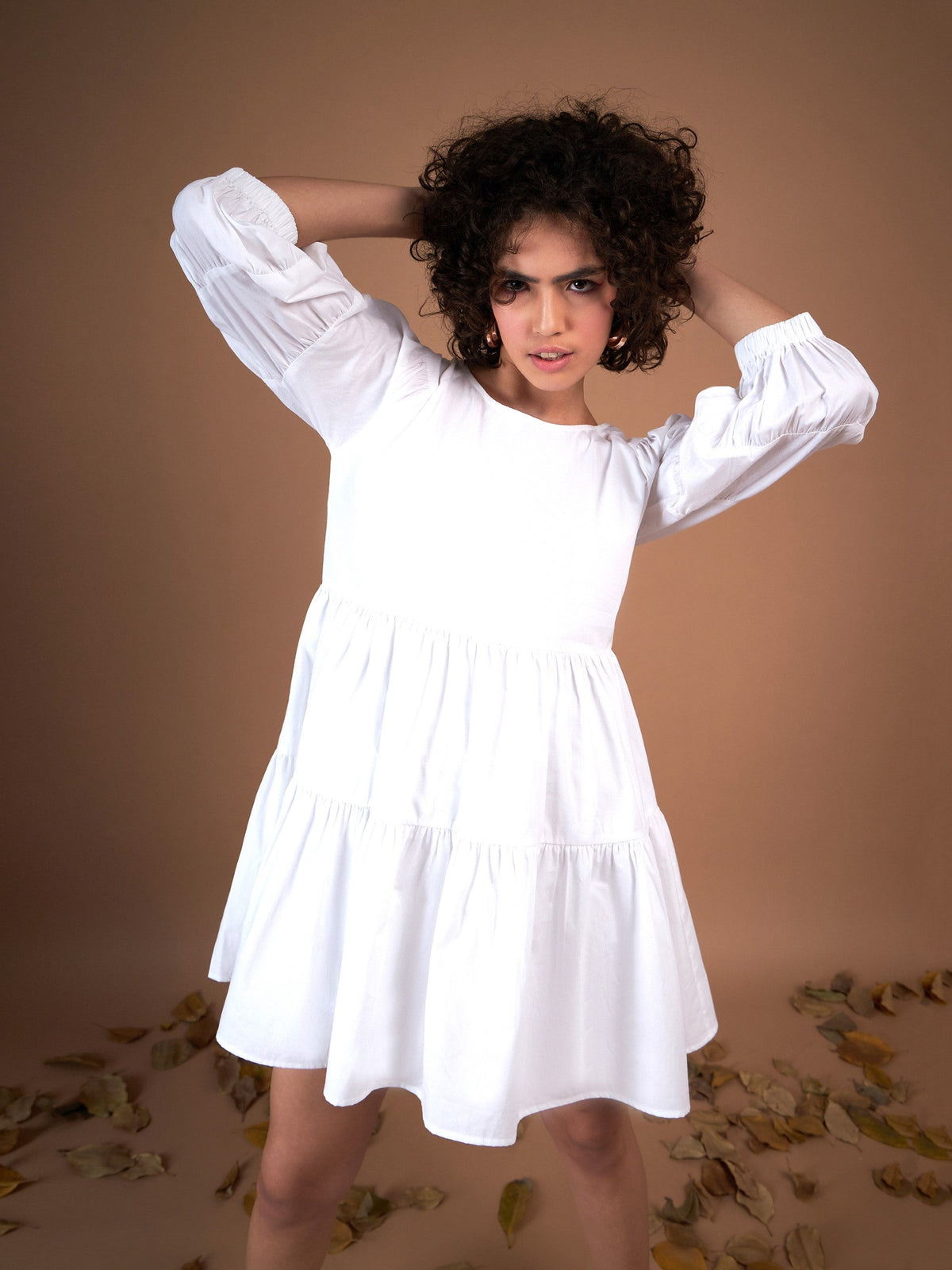 White Poplin Drop Shoulder Tiered Mini Dress-SASSAFRAS