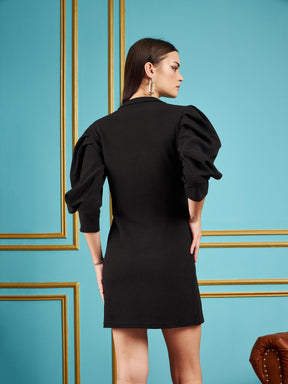 Black Gliiter Puff Sleeves Blazer Dress-SASSAFRAS