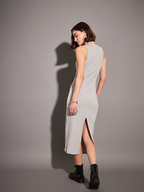 Grey Rib Sleeveless Bodycon Dress-SASSAFRAS