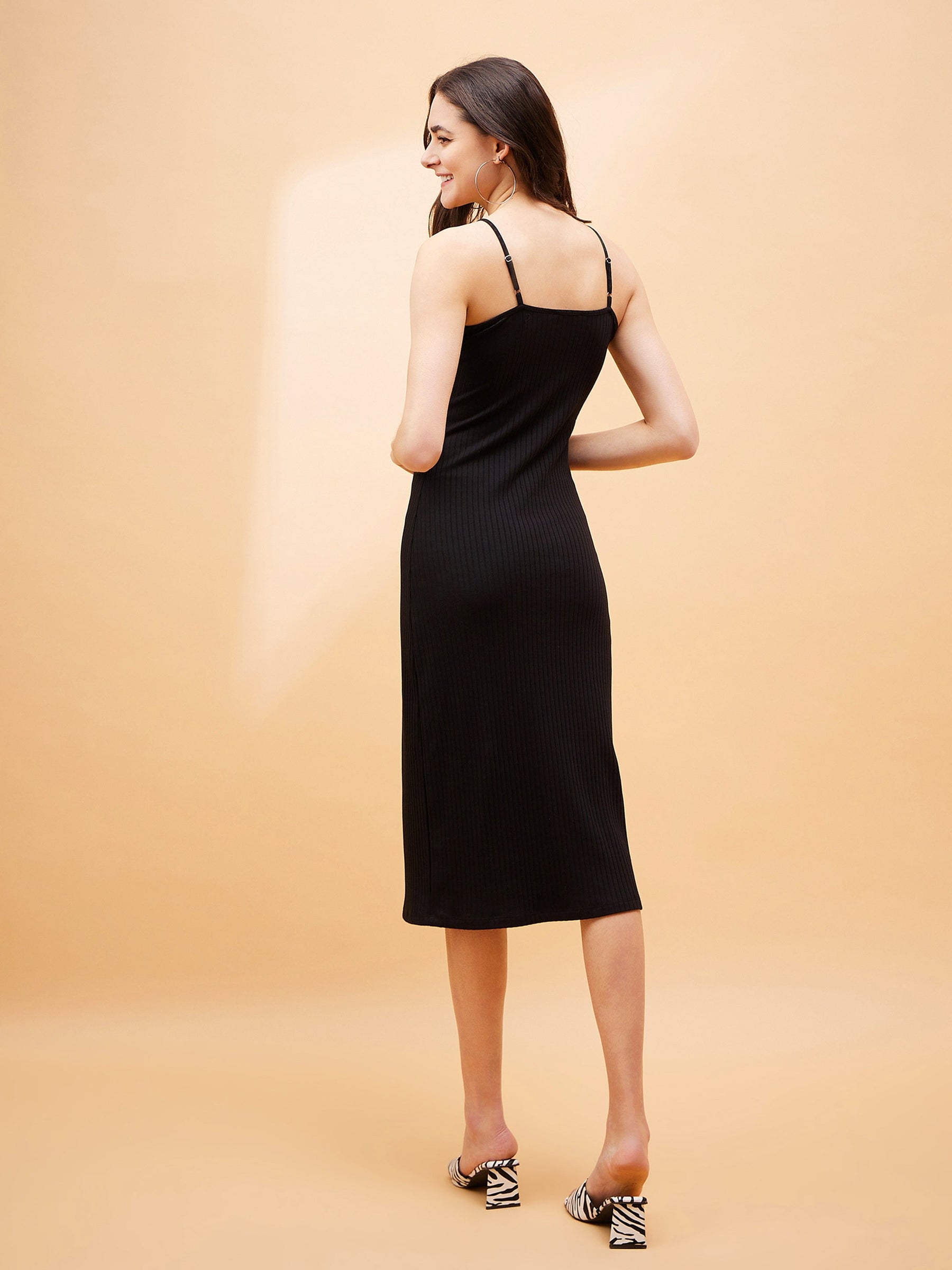 Black Rib Strappy Dress-SASSAFRAS BASICS