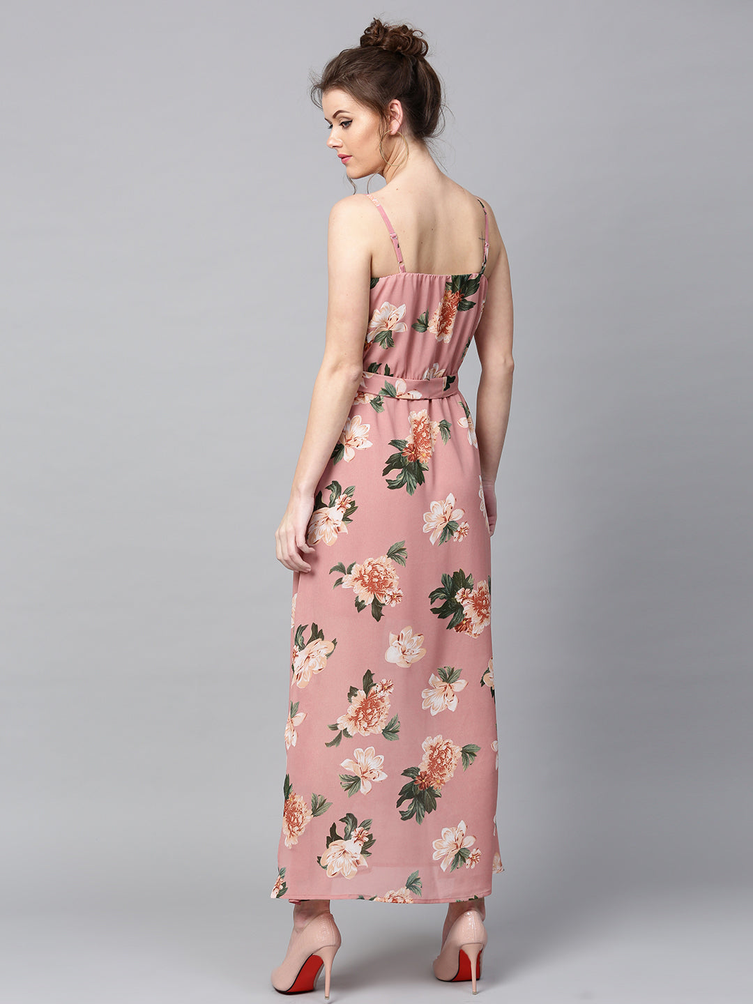 Baked Pink Floral Belted Maxi