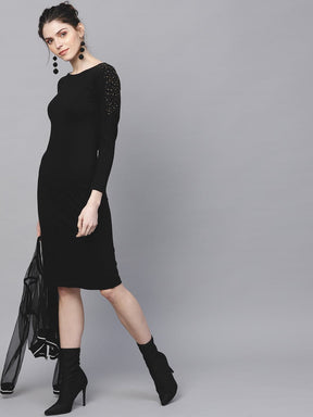Black Bodycon Studded Dress-Dress-SASSAFRAS