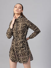 Black Cheetah Front Open Shirt Dress-Dress-SASSAFRAS