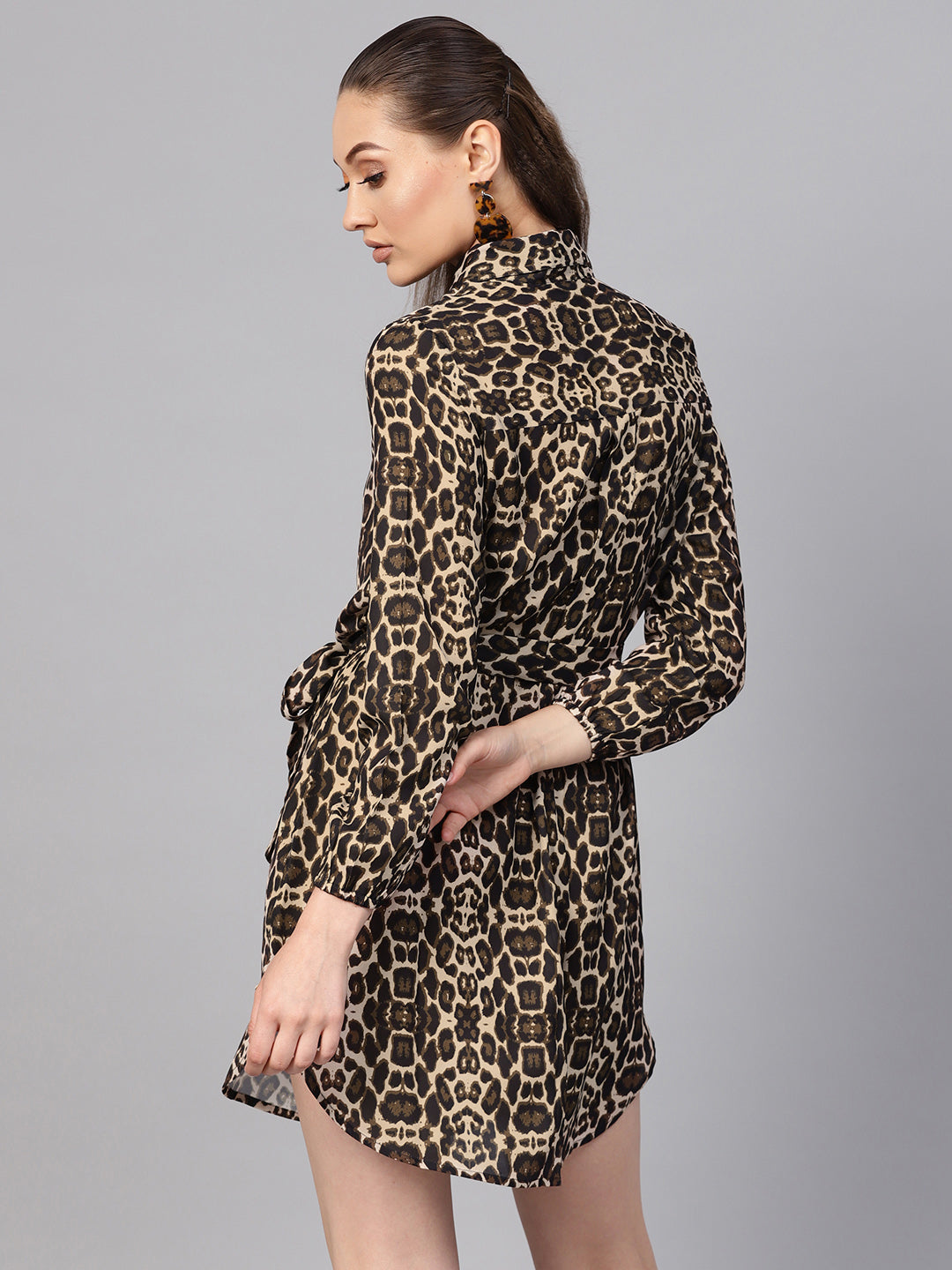 Black Cheetah Front Open Shirt Dress