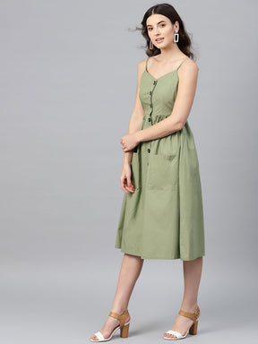 Olive Front Open Strappy Dress