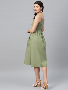 Olive Front Open Strappy Dress