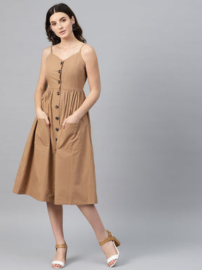 Brown Front Open Strappy Dress-Dress-SASSAFRAS