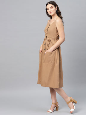 Brown Front Open Strappy Dress