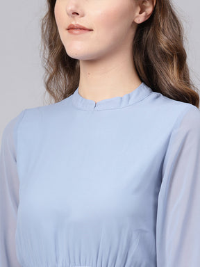 Blue Mandrain Collar Pleated Skater Dress