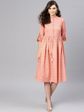Peach Foil Drawstring Dress-Dress-SASSAFRAS