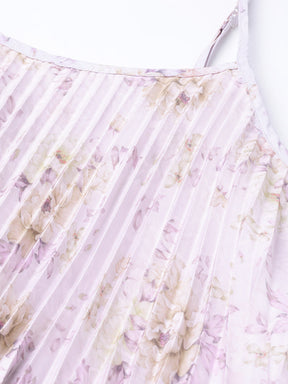 Lavender Floral Strappy Pleated Maxi Dress