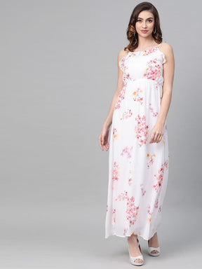 Off-White Floral Strappy Maxi Dress-Dress-SASSAFRAS