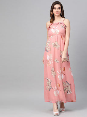 Rose Pink Floral Strappy Maxi Dress-Dress-SASSAFRAS