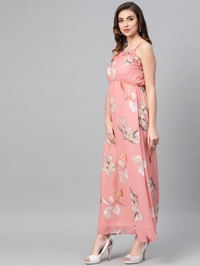 Rose Pink Floral Strappy Maxi Dress