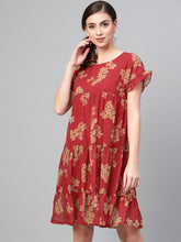 Red Floral Tiered Trapeze Dress-Dress-SASSAFRAS