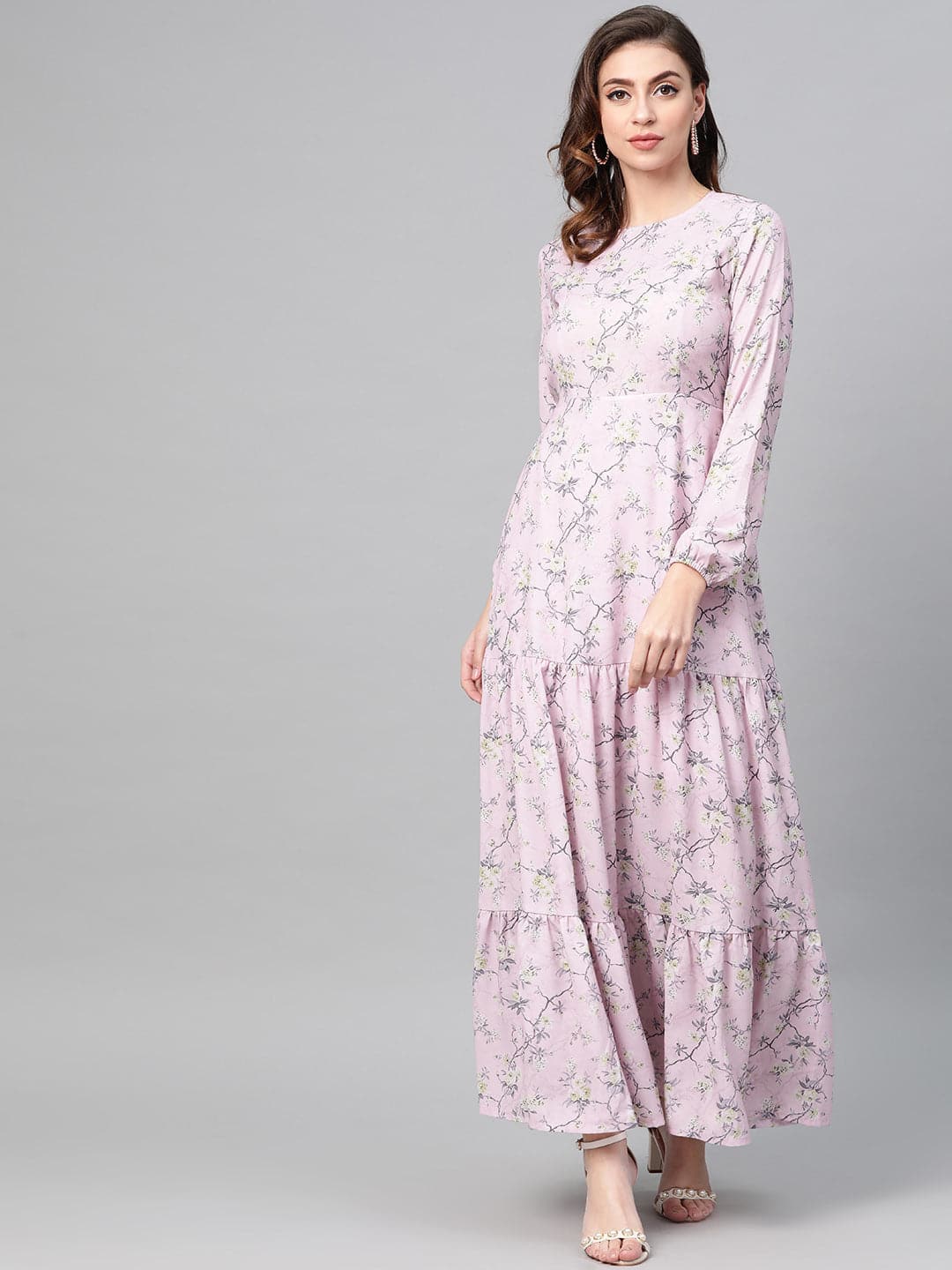 Lilac Floral Tiered Maxi-Dress-SASSAFRAS