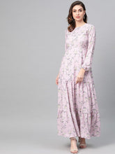 Lilac Floral Tiered Maxi-Dress-SASSAFRAS