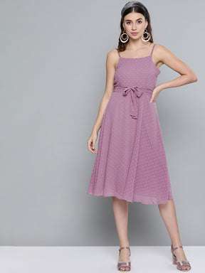 Purple Dobby Strappy Belted Midi Dress