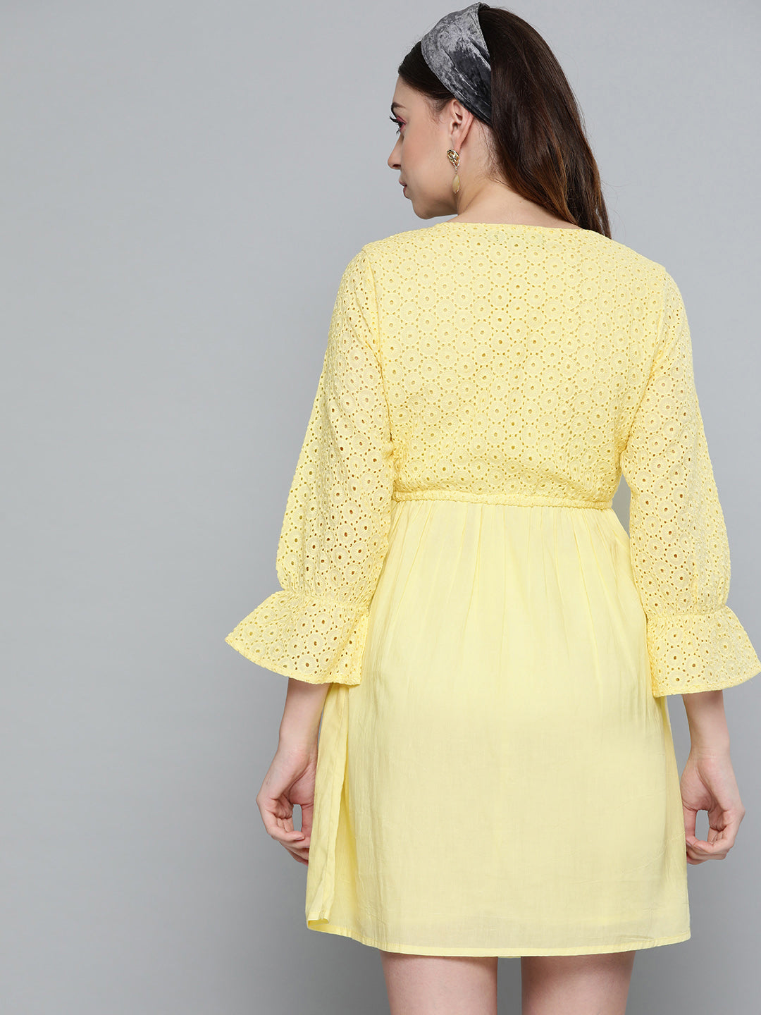 Lemon Yellow Schiffli Shift Dress
