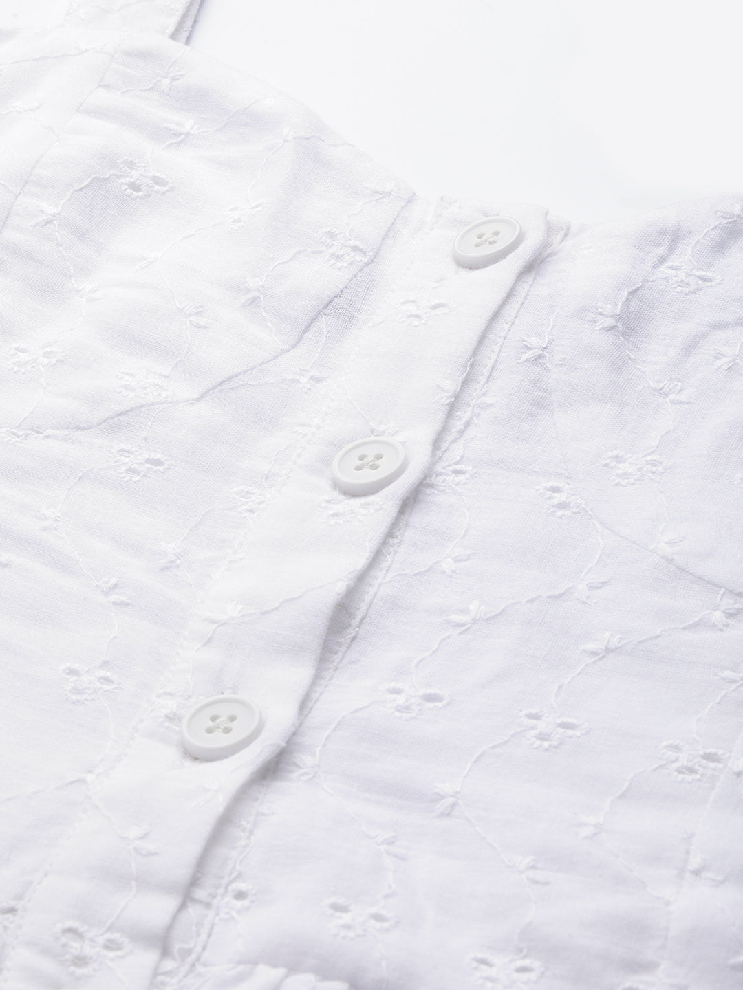 White Schiffli Front Button Strappy Dress