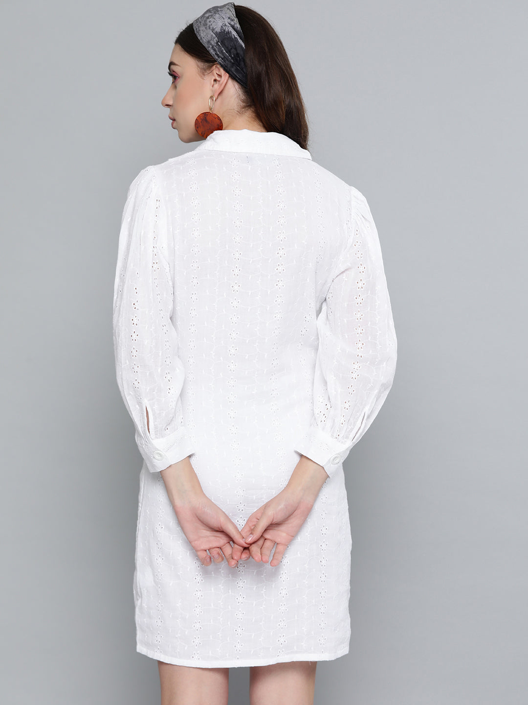 White Schiffli Shirt Dress