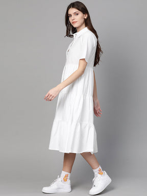 White Tiered Shirt Dress