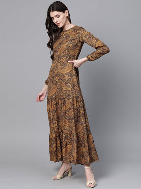 Brown Paisley Tiered Maxi